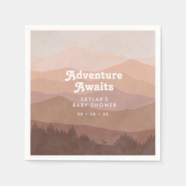 Boho Mountains Retro Pink Baby Shower Napkins (Front)
