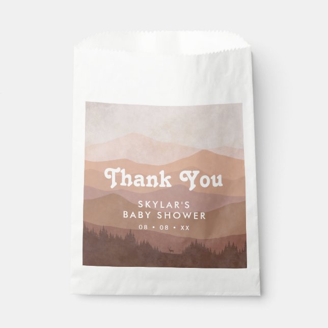 Boho Mountains Retro Pink Baby Shower Thank You Favor Bag (Front)