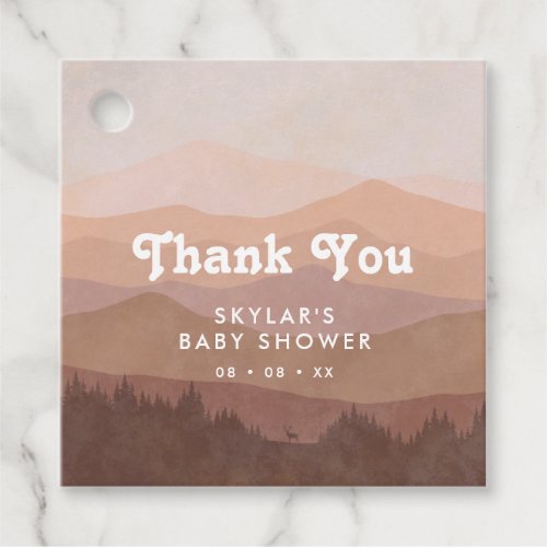 Boho Mountains Retro Pink Baby Shower Thank You Favor Tags
