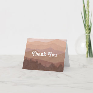 Boho Mountains Retro Pink Folded Letterpress Thank You Card