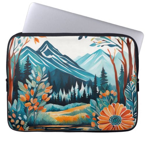 Boho Mountains Trees Forest Nature Watercolor Art Laptop Sleeve