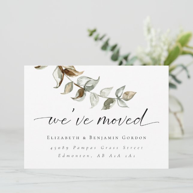 Boho Moving Announcement Minimal Script Elegant (Standing Front)