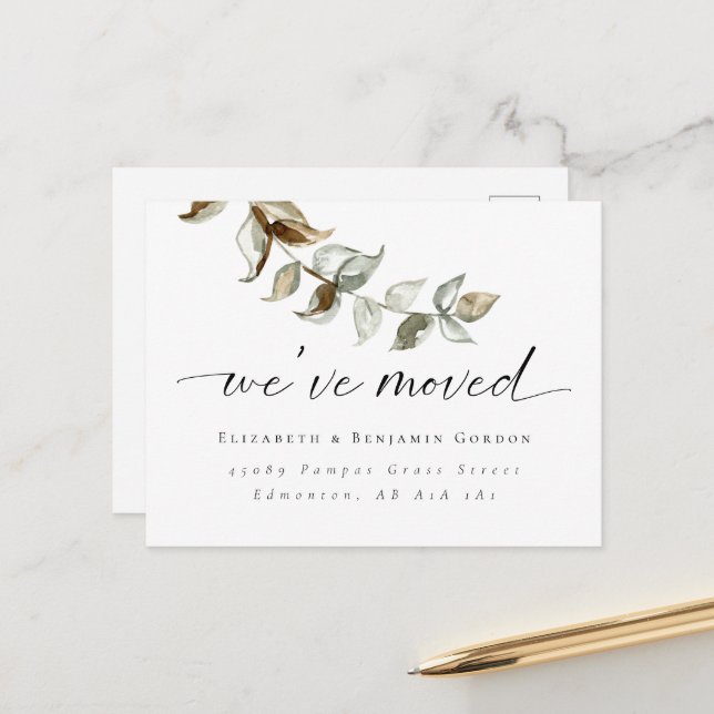 Boho Moving Announcement Minimal Script Elegant Postcard (Front/Back In Situ)