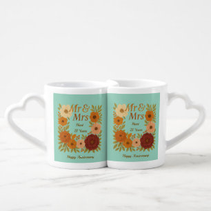 Boho Mr & Mrs Floral Couple gift Coffee Mug Set
