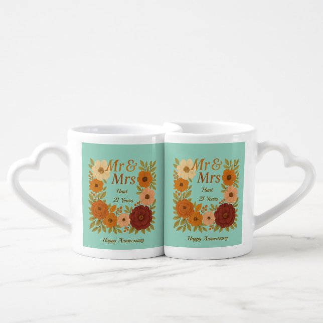 Boho Mr & Mrs Floral Couple gift Coffee Mug Set (Front Nesting)