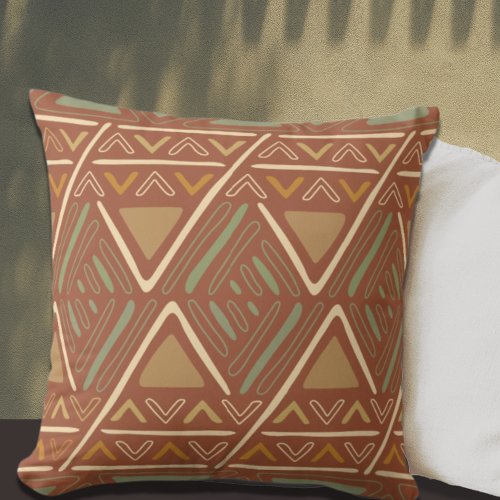 Boho Mudcloth Inspired Terracotta Throw Pillow