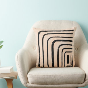 Boho mudcloth neatral black and creme feminine throw pillow