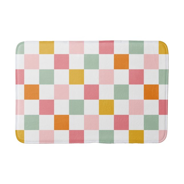 Boho Multicolor Checkerboard Bath Mat (Front)