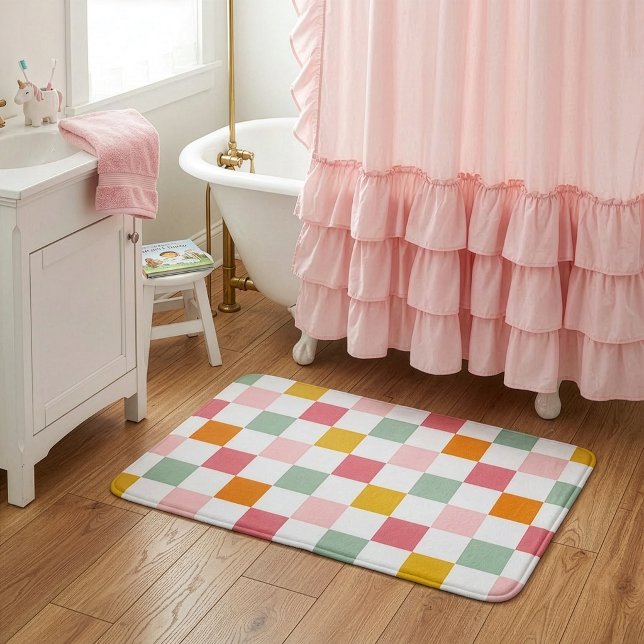 Boho Multicolor Checkerboard Bath Mat (Creator Uploaded)