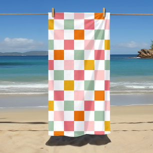 Boho Multicolor Checkerboard Beach Towel