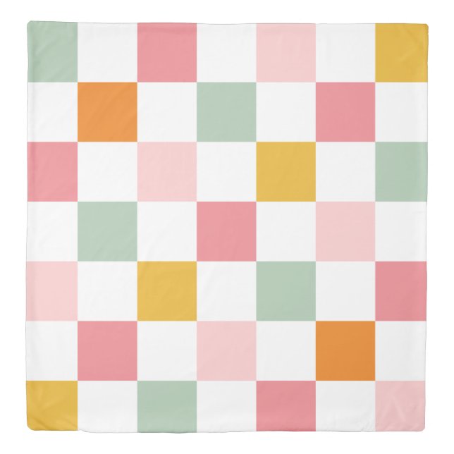 Boho Multicolor Checkerboard Duvet Cover (Front)