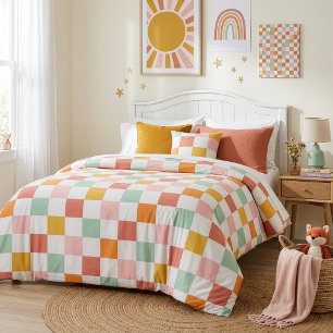 Boho Multicolor Checkerboard Duvet Cover