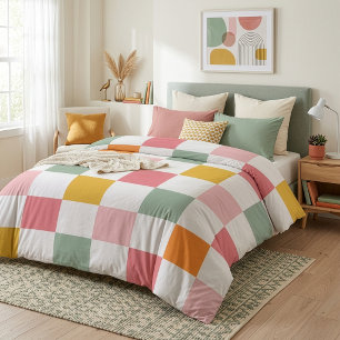 Boho Multicolor Checkerboard Duvet Cover