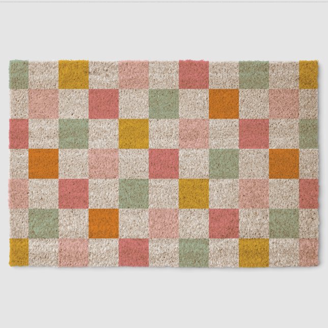 Boho Multicolor Checkerboard Fiber Doormat (Front)