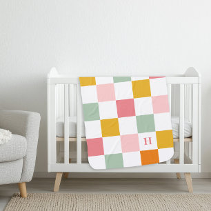 Boho Multicolor Checkerboard Monogram Baby Blanket