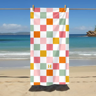 Boho Multicolor Checkerboard Monogram Beach Towel