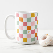Boho Multicolor Checkerboard Monogram
