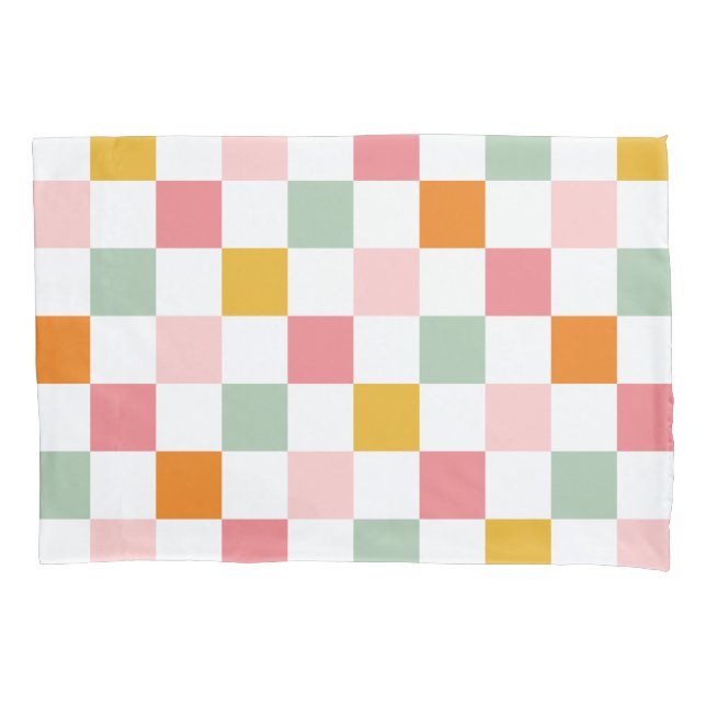 Boho Multicolor Checkerboard Pillow Case (Front)
