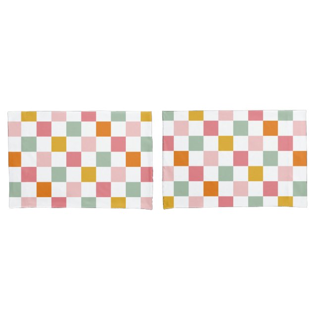 Boho Multicolor Checkerboard Pillow Case (Front-Set)