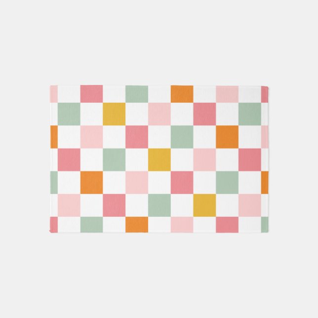 Boho Multicolor Checkerboard Rug (Front)