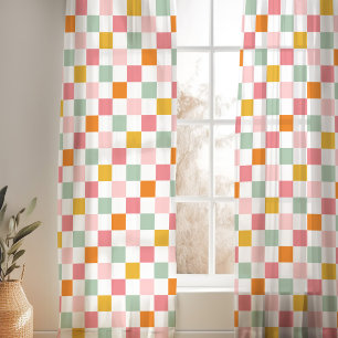 Boho Multicolor Checkerboard Sheer Curtains