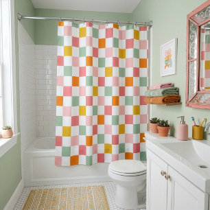 Boho Multicolor Checkerboard Shower Curtain