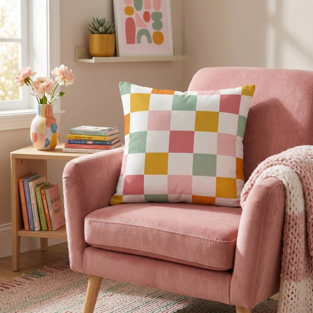 Boho Multicolor Checkerboard Throw Pillow (Creator Uploaded)