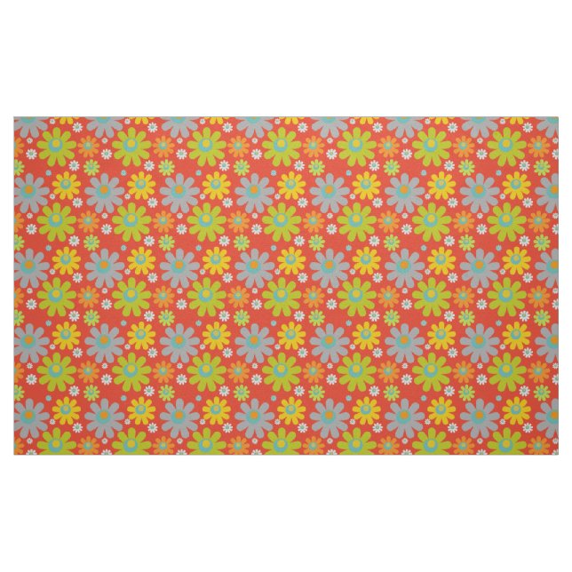 Boho Multicolor Daisies on Orange Fabric (Fat Quarter)