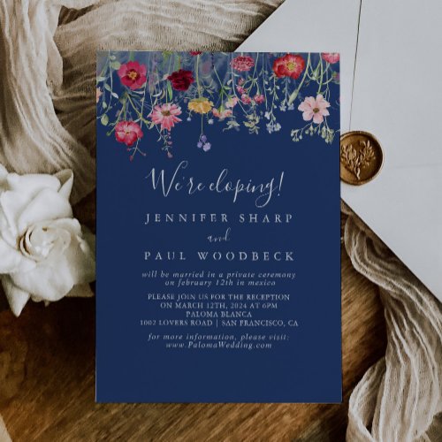 Boho Multicolor Wildflower Elopement Reception Invitation