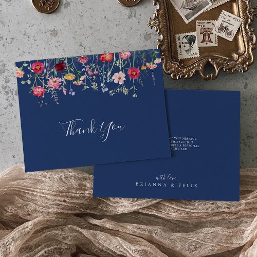 Boho Multicolor Wildflower Flat Wedding Thank You Card