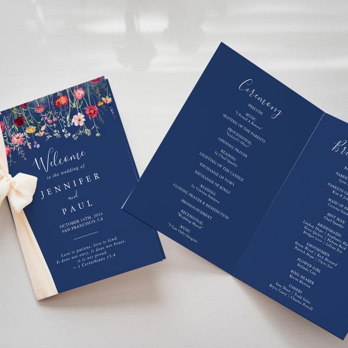 Boho Multicolor Wildflower Folded Wedding Program