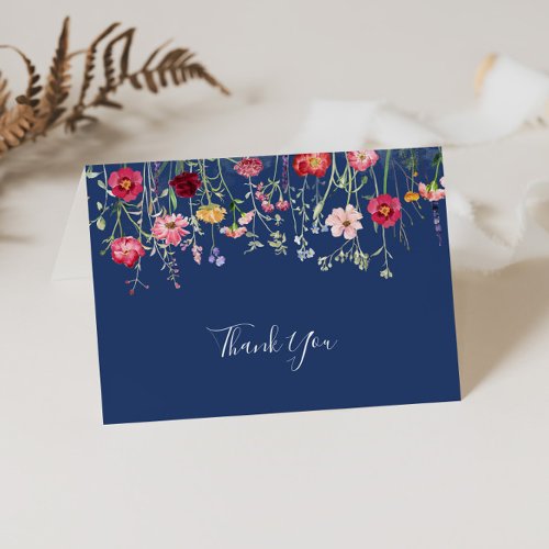 Boho Multicolor Wildflower Folded Wedding  Thank You Card