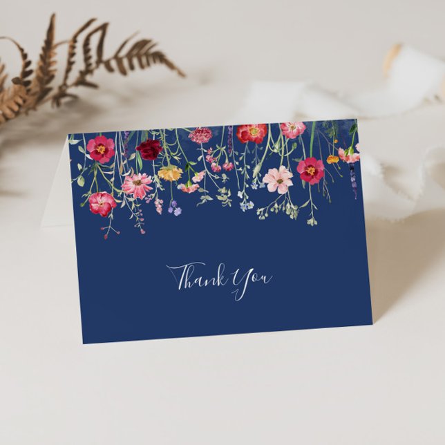 Boho Multicolor Wildflower Folded Wedding  Thank You Card (Creator Uploaded)