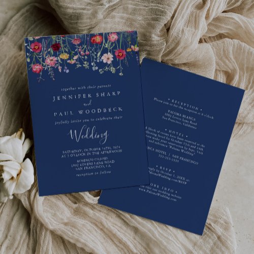 Boho Multicolor Wildflower Front  Back Wedding Invitation