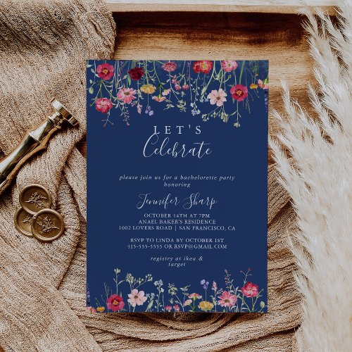 Boho Multicolor Wildflower Lets Celebrate Party Invitation