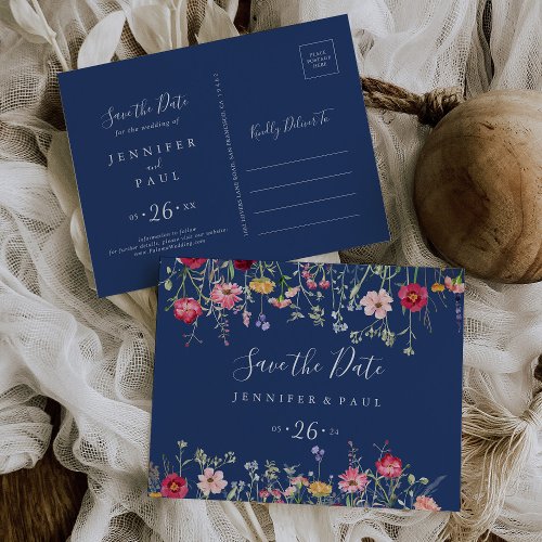 Boho Multicolor Wildflower Save the Date Postcard