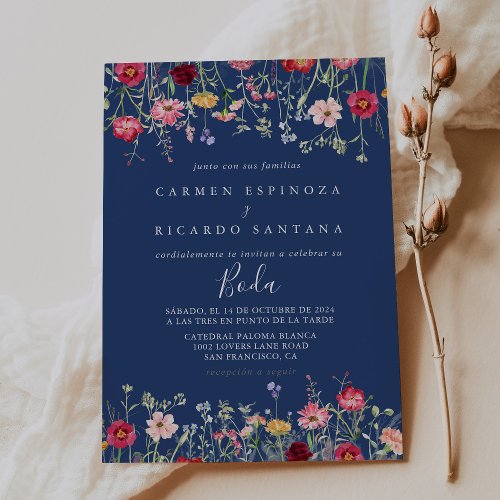 Boho Multicolor Wildflower Spanish Wedding Invitation