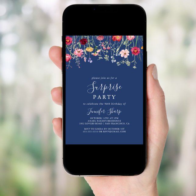 Boho Multicolor Wildflower Surprise Party Invitation (Front Digital)