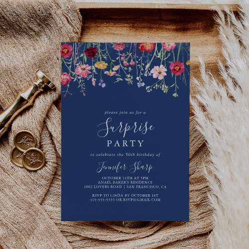 Boho Multicolor Wildflower Surprise Party Invitation