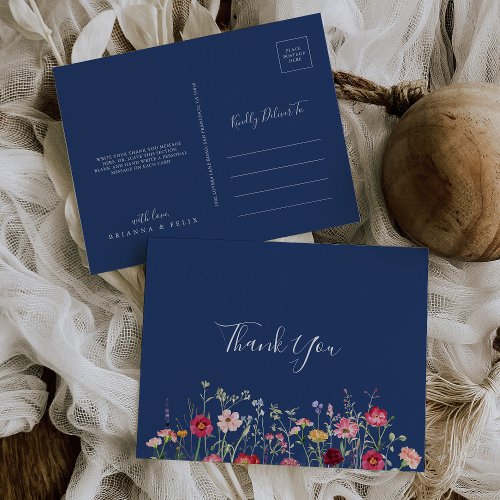 Boho Multicolor Wildflower Thank You Postcard