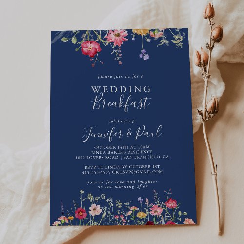 Boho Multicolor Wildflower Wedding Breakfast Invitation