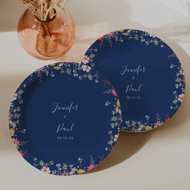 Boho Multicolor Wildflower Wedding Cake Paper Plates (Creator Uploaded)