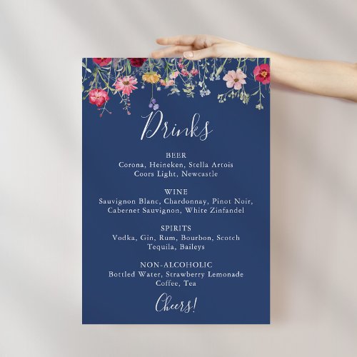 Boho Multicolor Wildflower Wedding Drinks Menu  Poster