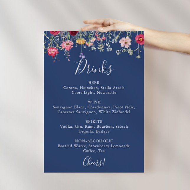 Boho Multicolor Wildflower Wedding Drinks Menu  Poster (Creator Uploaded)