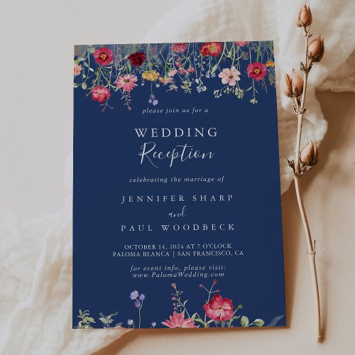 Boho Multicolor Wildflower Wedding Reception Invitation