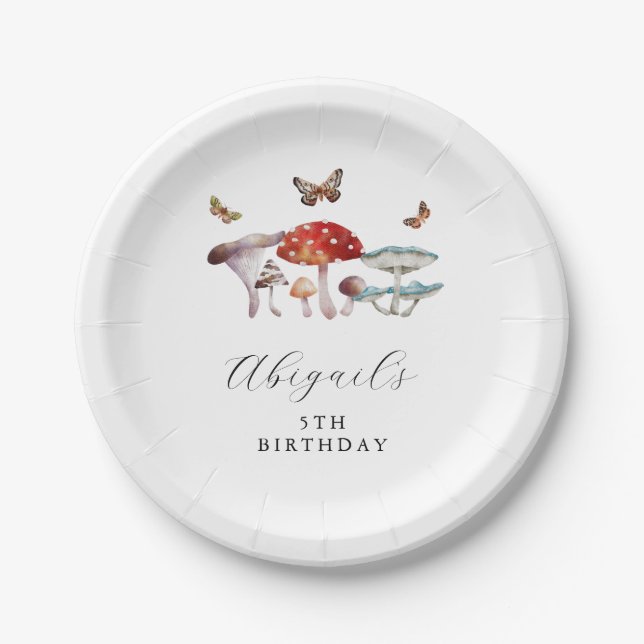 Boho Mushroom Birthday Party  Paper Plates (Front)