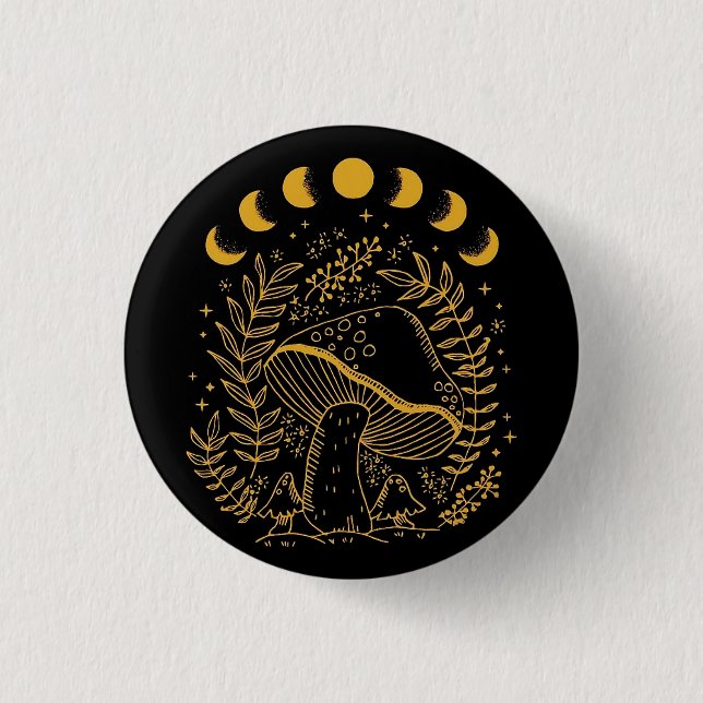 Boho Mushroom, Hippie Mushroom, Mystic Moon Button (Front)