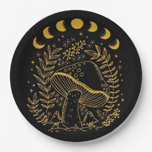 Boho Mushroom, Hippie Mushroom, Mystic Moon Paper Plates