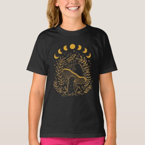 Boho Mushroom Hippie Mushroom Mystic Moon T_Shirt