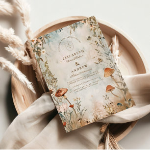 Boho Mushroom Wildflower Wedding Invitation